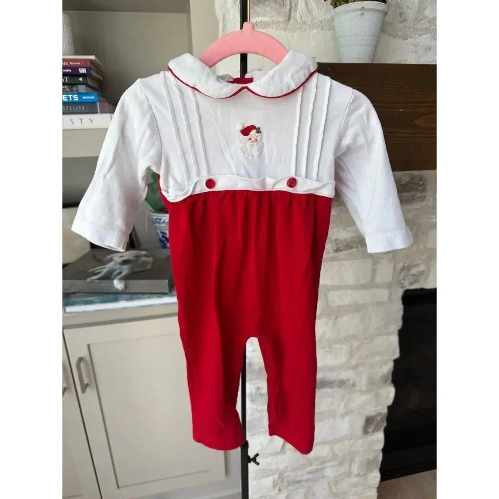 Baby Loren Baby Santa Claus Hand Embroidered Pima Romper 6-9 M